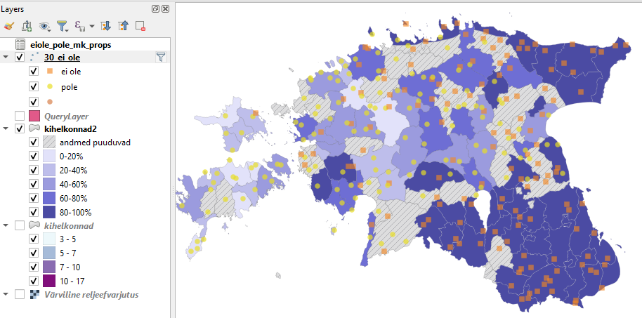 Korpuse ja atlase andmed eituskonstruktsioonide *ei ole* ja *pole* sagedusest ja levikust