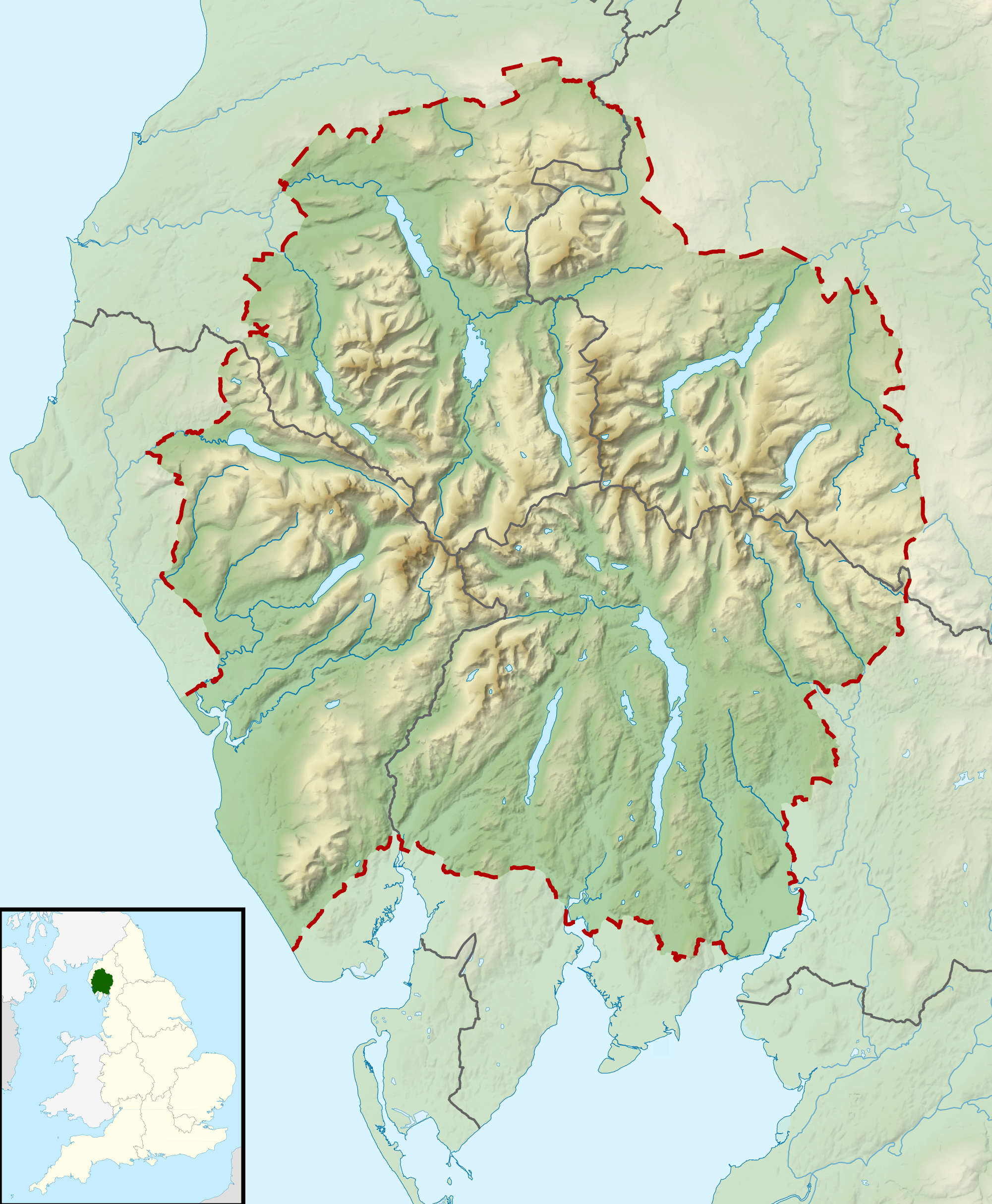 Inglismaa Lake District ehk "järvemaa" piirkond (© User:Nilfanion / Wikimedia Commons / CC-BY-SA)