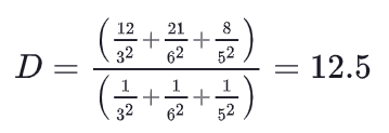 IDW meetodi valemi näide punkti D väärtuse arvutamiseks