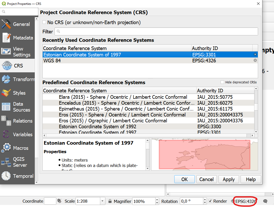 Koordinaatide referentssüsteemi vahetamine QGISis