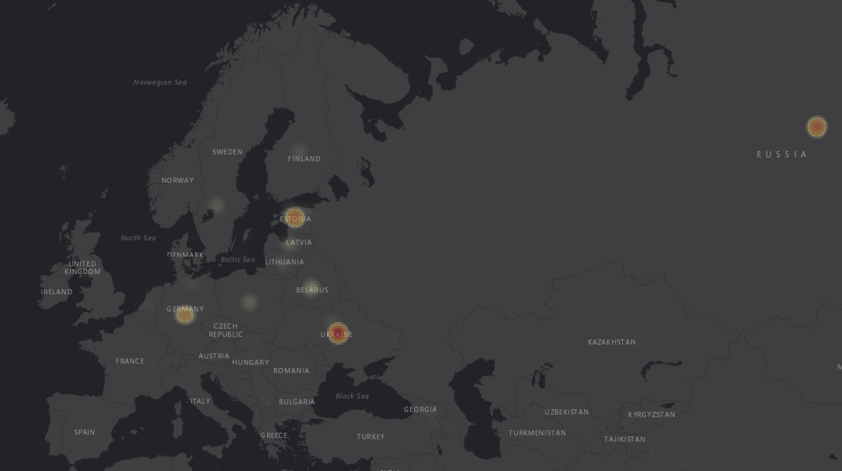 Stenogrammis mainitud kohanimede *heatmap*